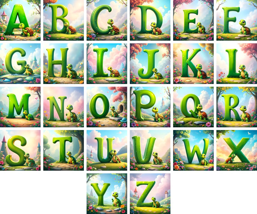 Turtle Meadow Tale alphabet — all 26 letters
