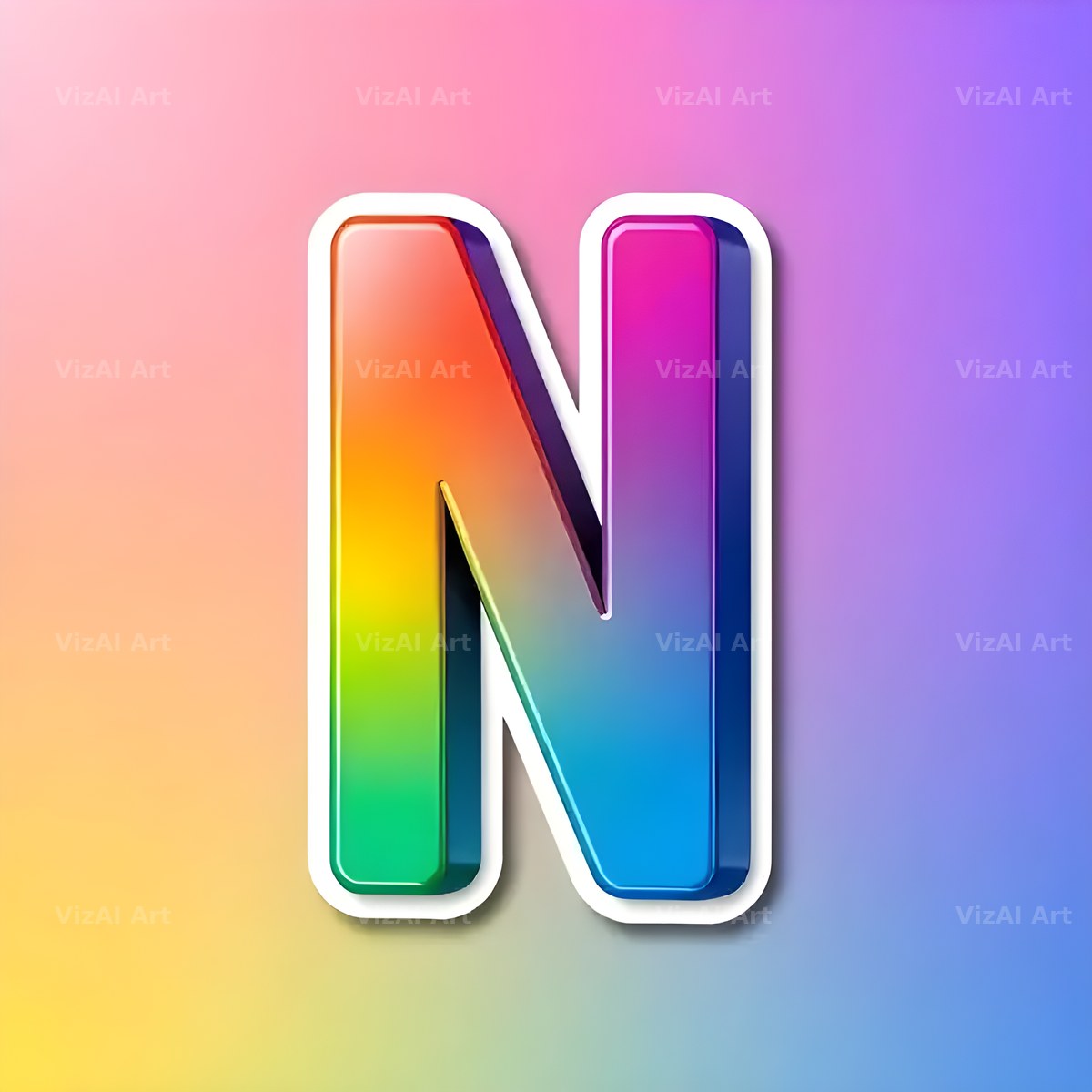 Sticker Rainbow Pop alphabet letter N