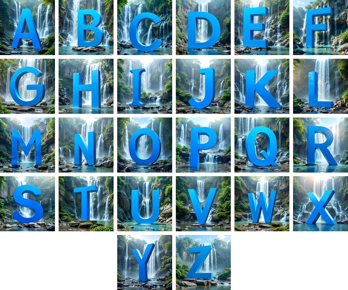 Tropical Waterfall alphabet — all 26 letters