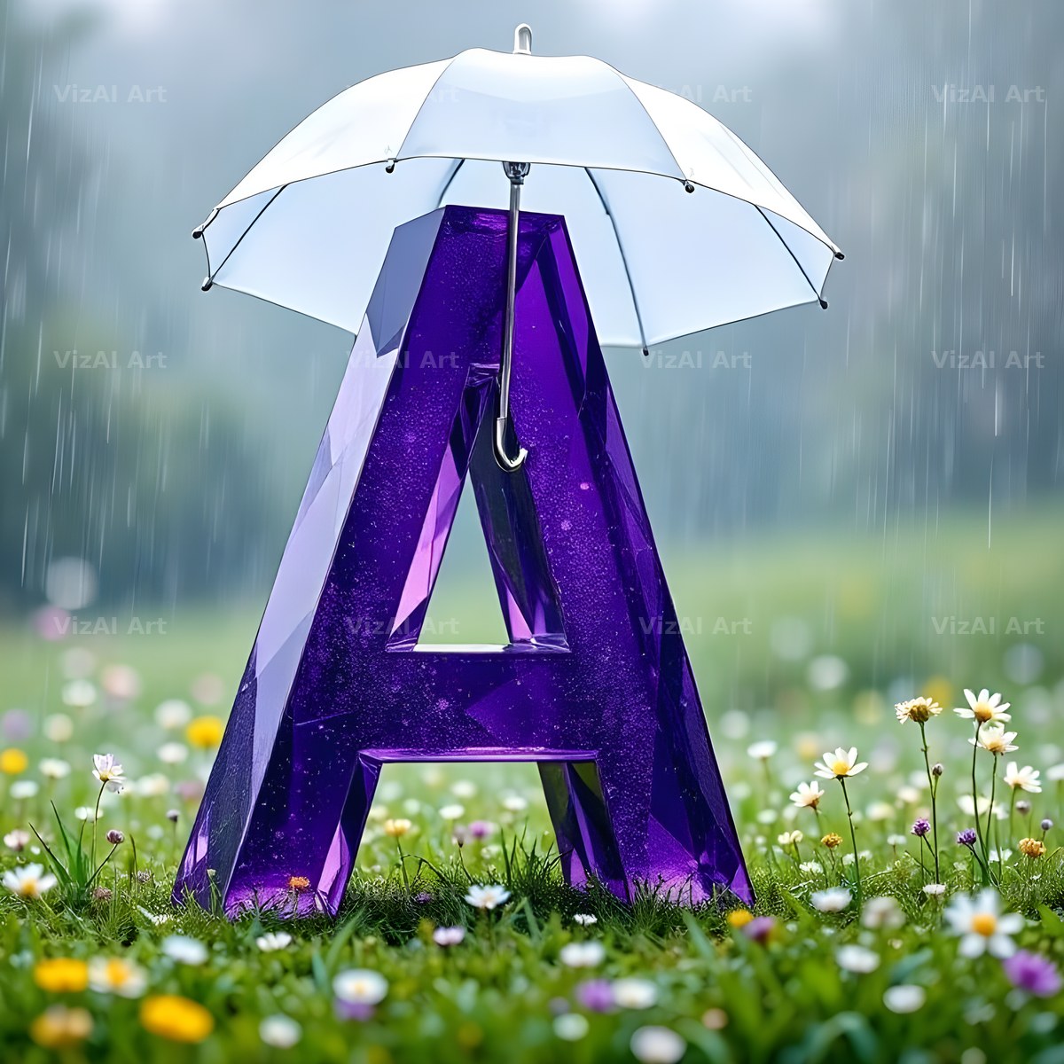 Umbrella Meadow Rain alphabet letter A