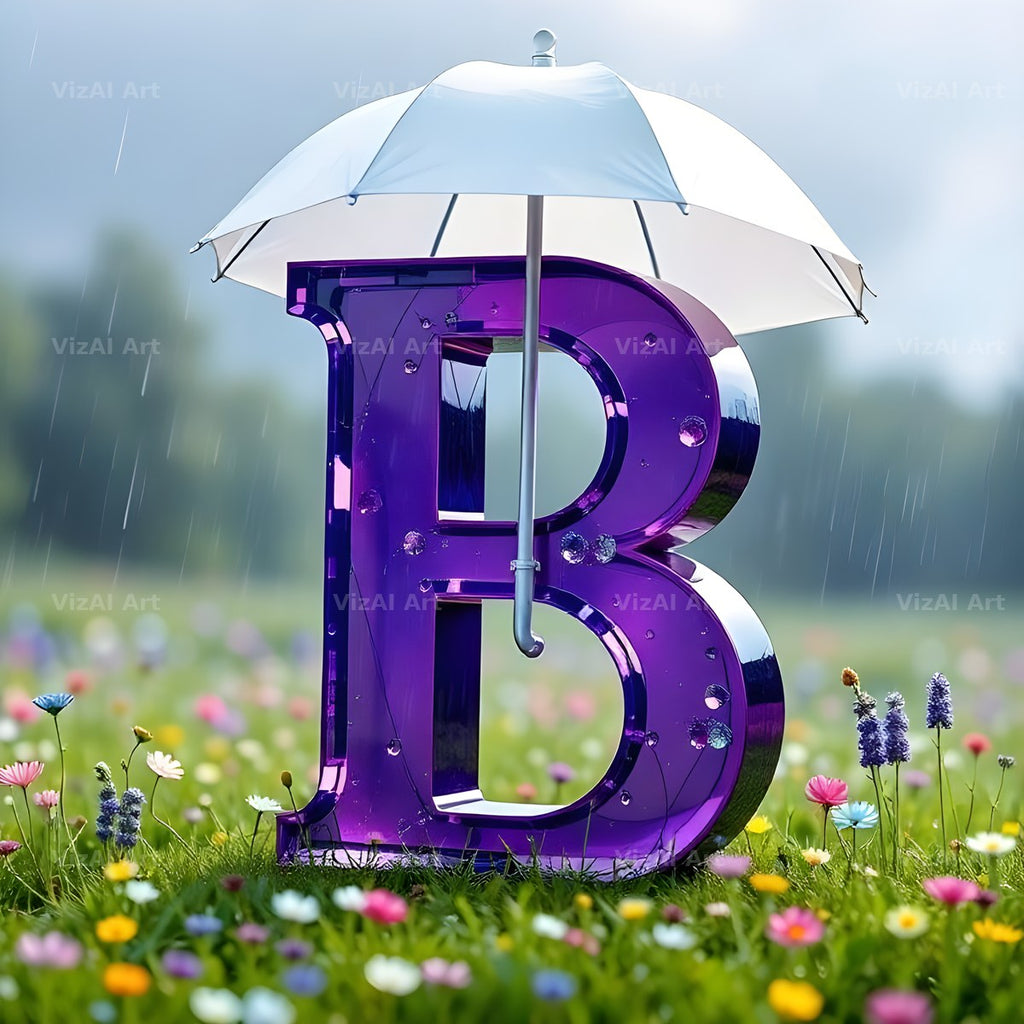 Umbrella Meadow Rain alphabet letter B