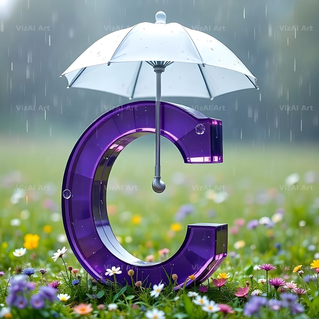 Umbrella Meadow Rain alphabet letter C