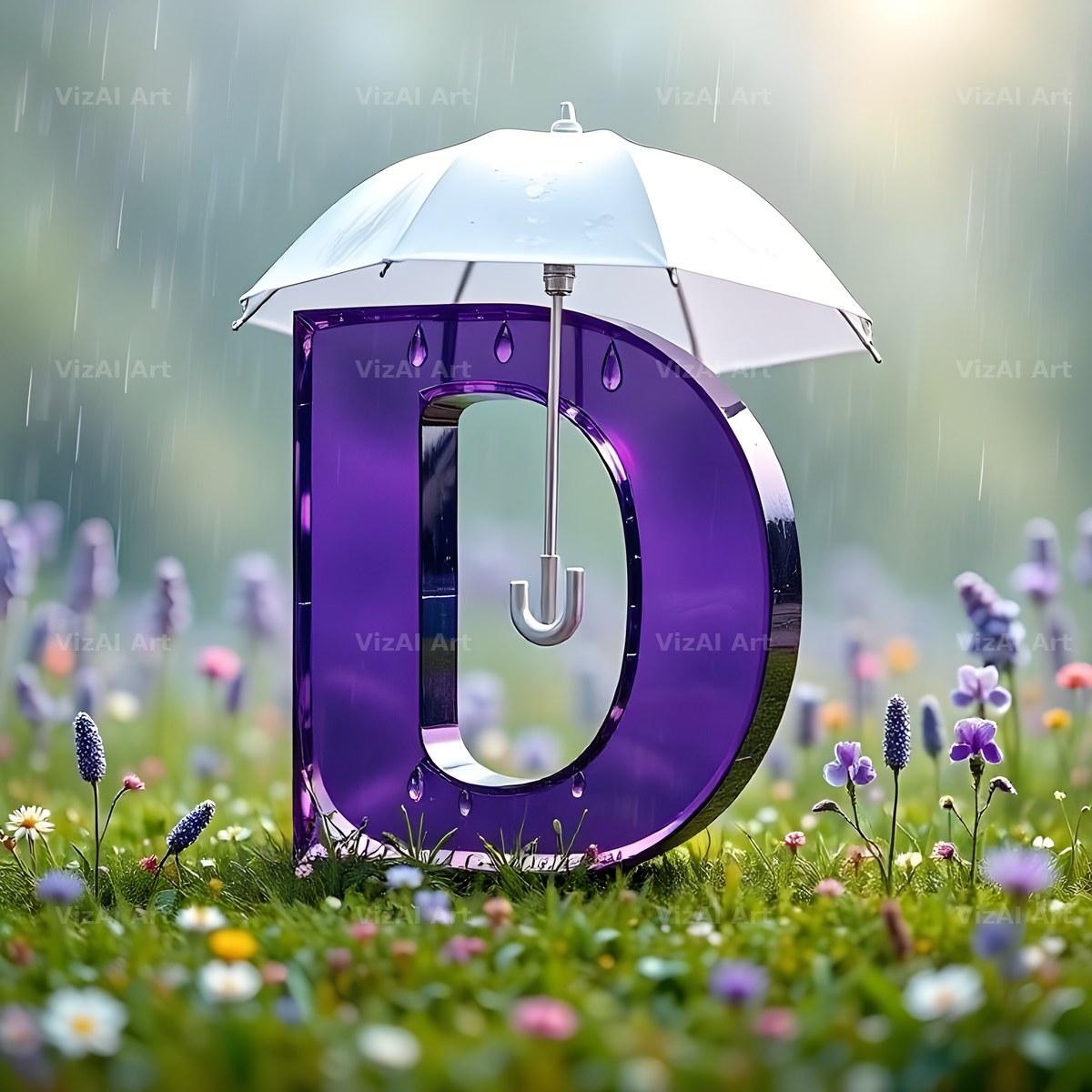 Umbrella Meadow Rain alphabet letter D