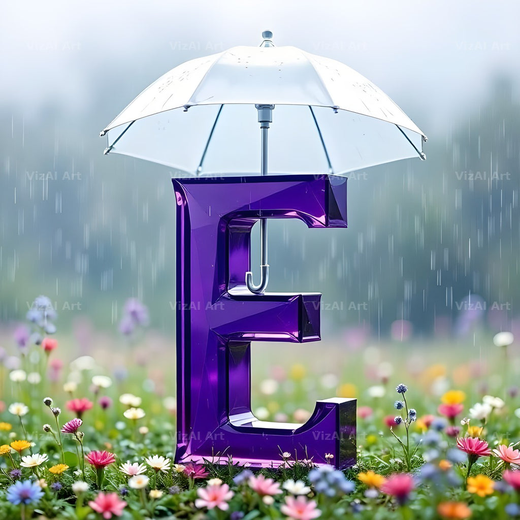 Umbrella Meadow Rain alphabet letter E