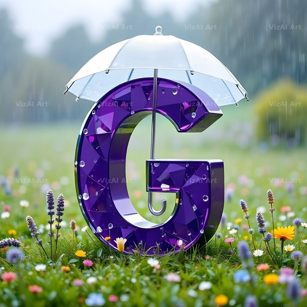 Umbrella Meadow Rain alphabet letter G