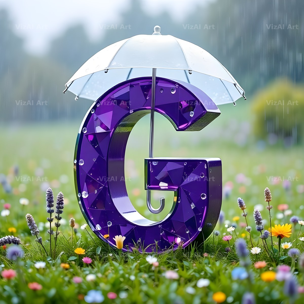Umbrella Meadow Rain alphabet letter G