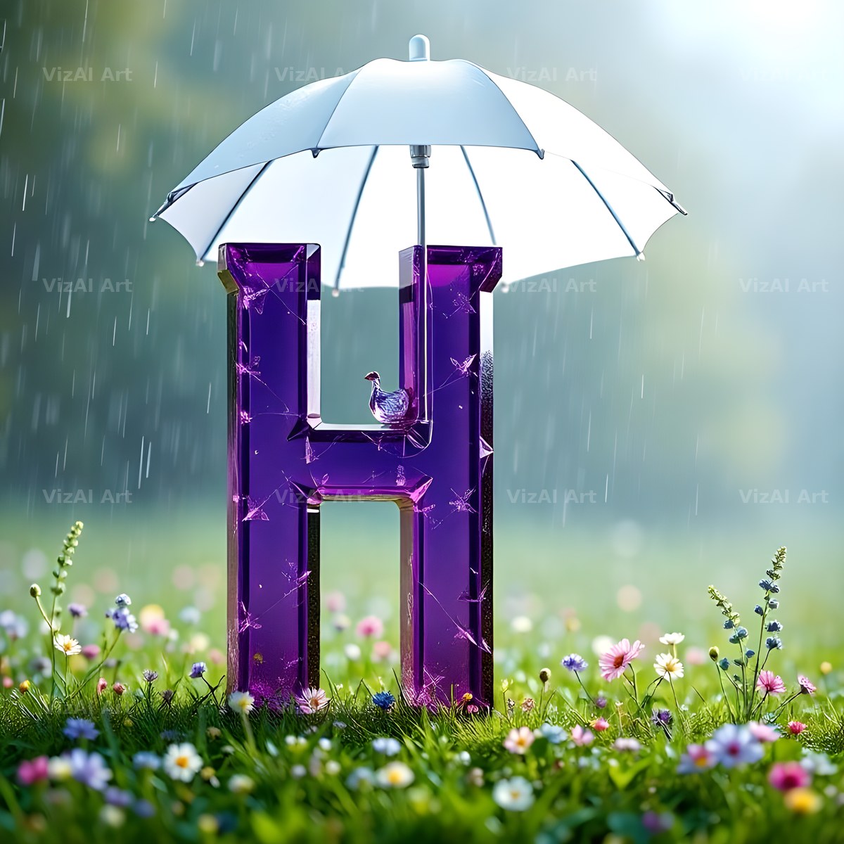 Umbrella Meadow Rain alphabet letter H