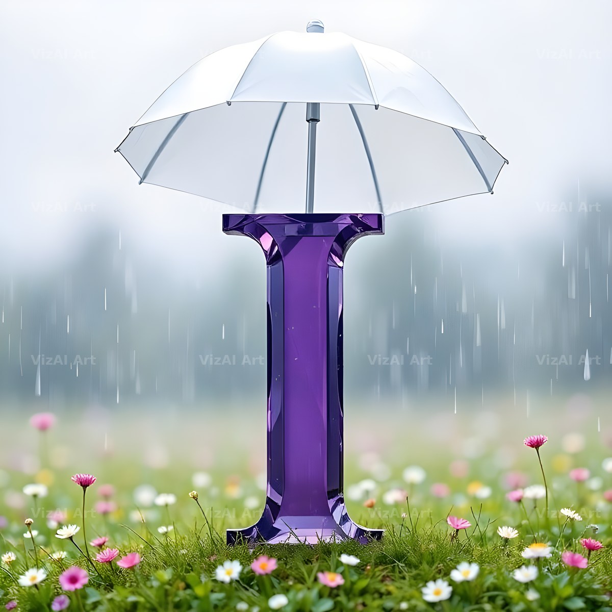 Umbrella Meadow Rain alphabet letter I