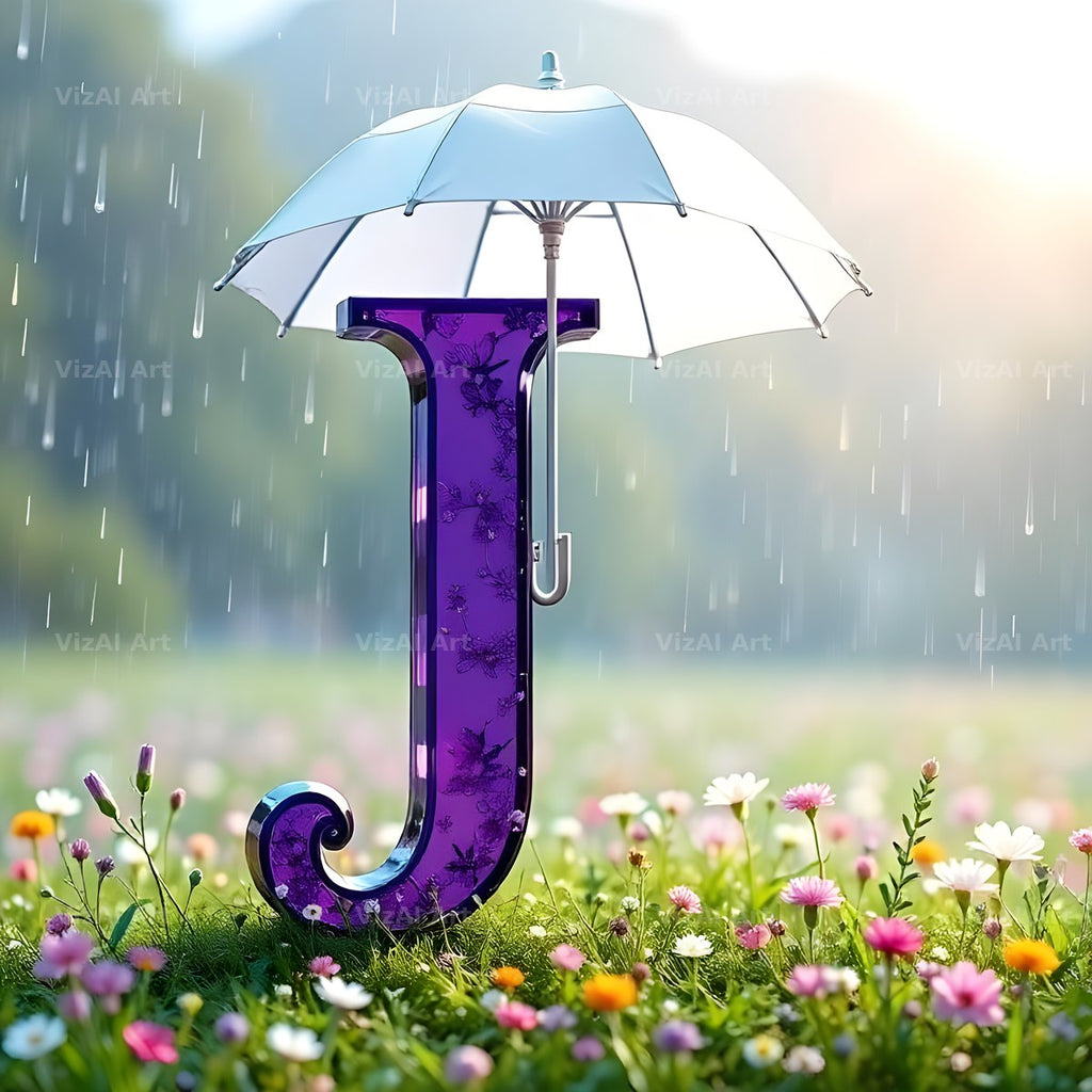 Umbrella Meadow Rain alphabet letter J