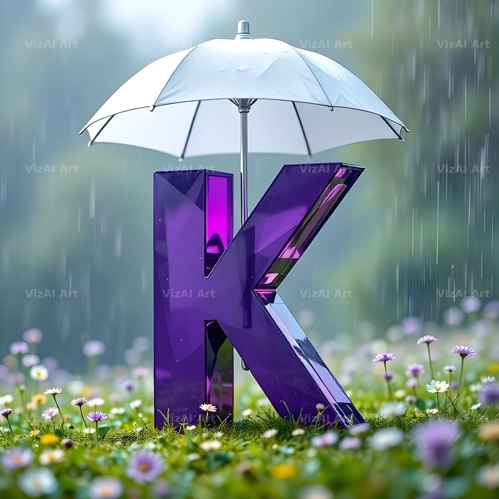 Umbrella Meadow Rain alphabet letter K
