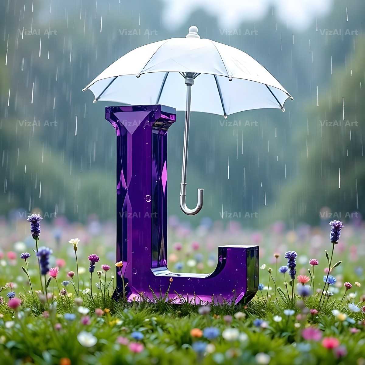 Umbrella Meadow Rain alphabet letter L