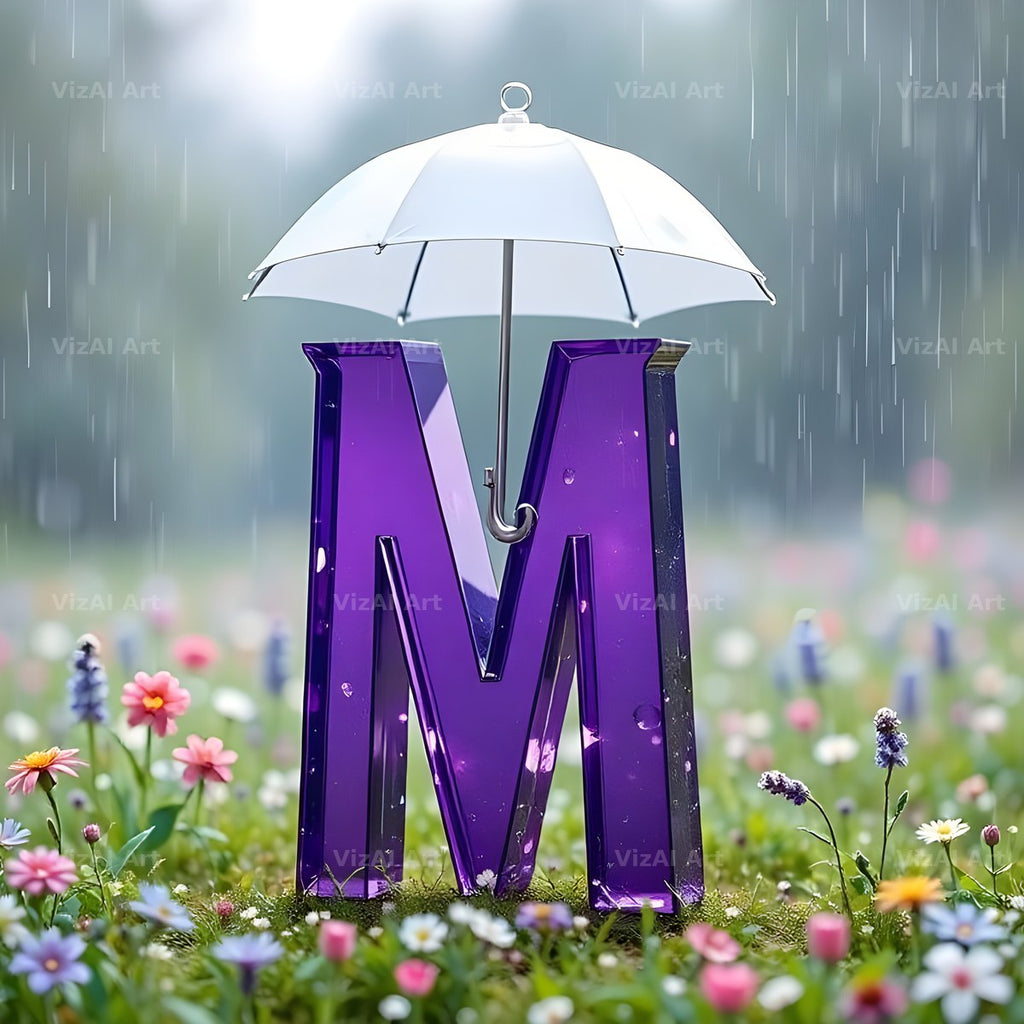Umbrella Meadow Rain alphabet letter M