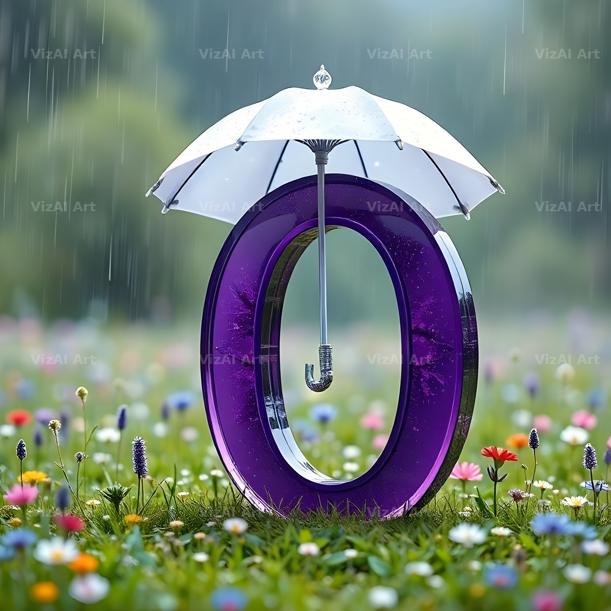 Umbrella Meadow Rain alphabet letter O