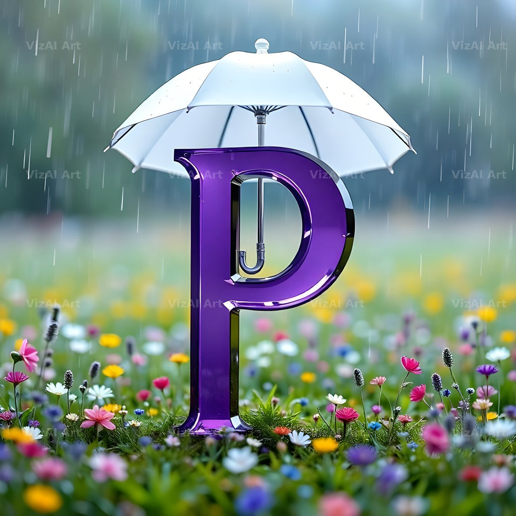 Umbrella Meadow Rain alphabet letter P