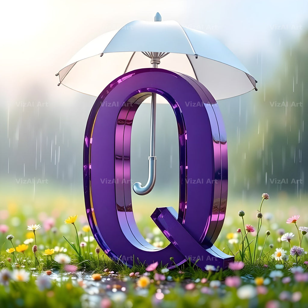 Umbrella Meadow Rain alphabet letter Q