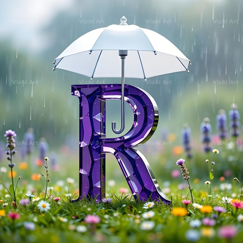 Umbrella Meadow Rain alphabet letter R