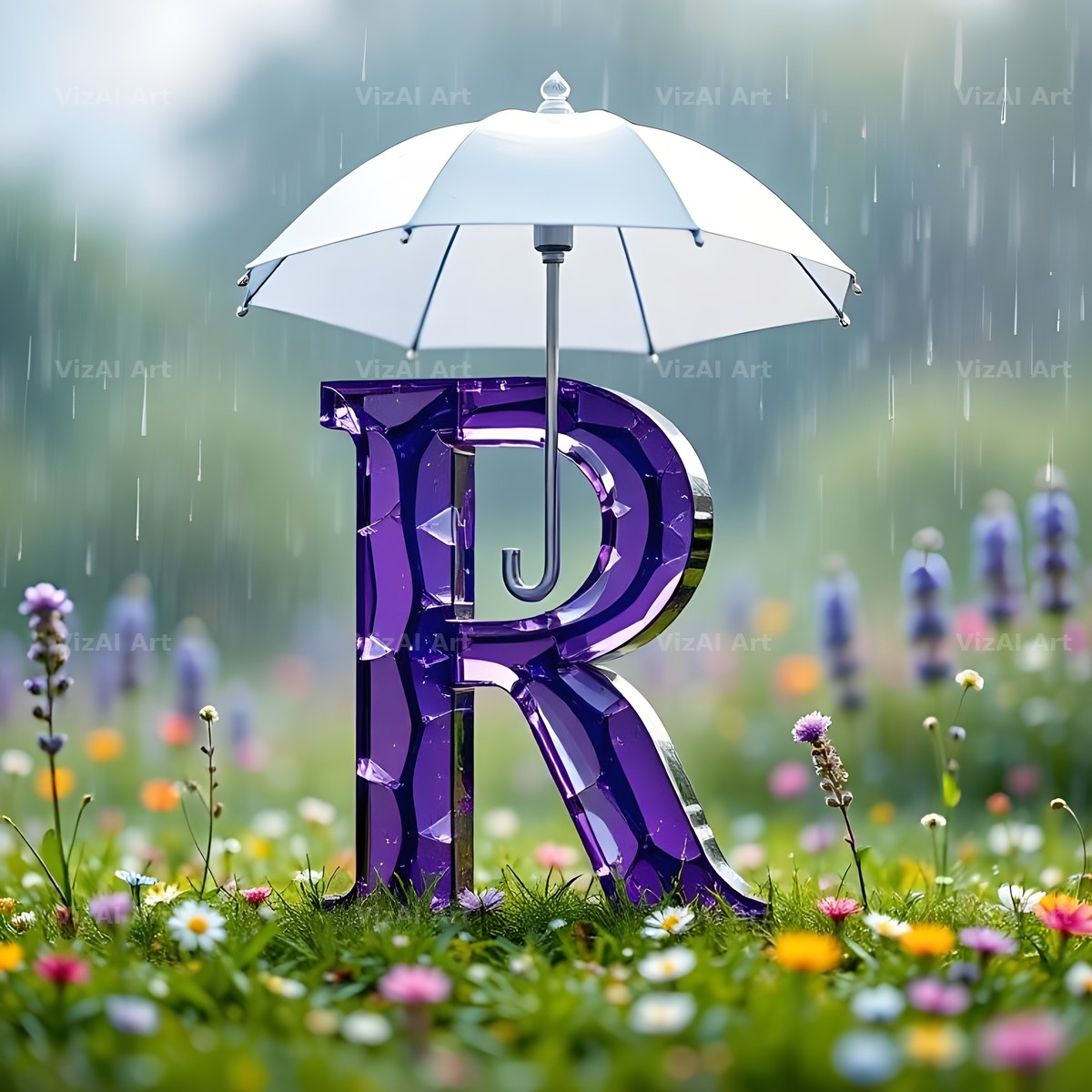 Umbrella Meadow Rain alphabet letter R