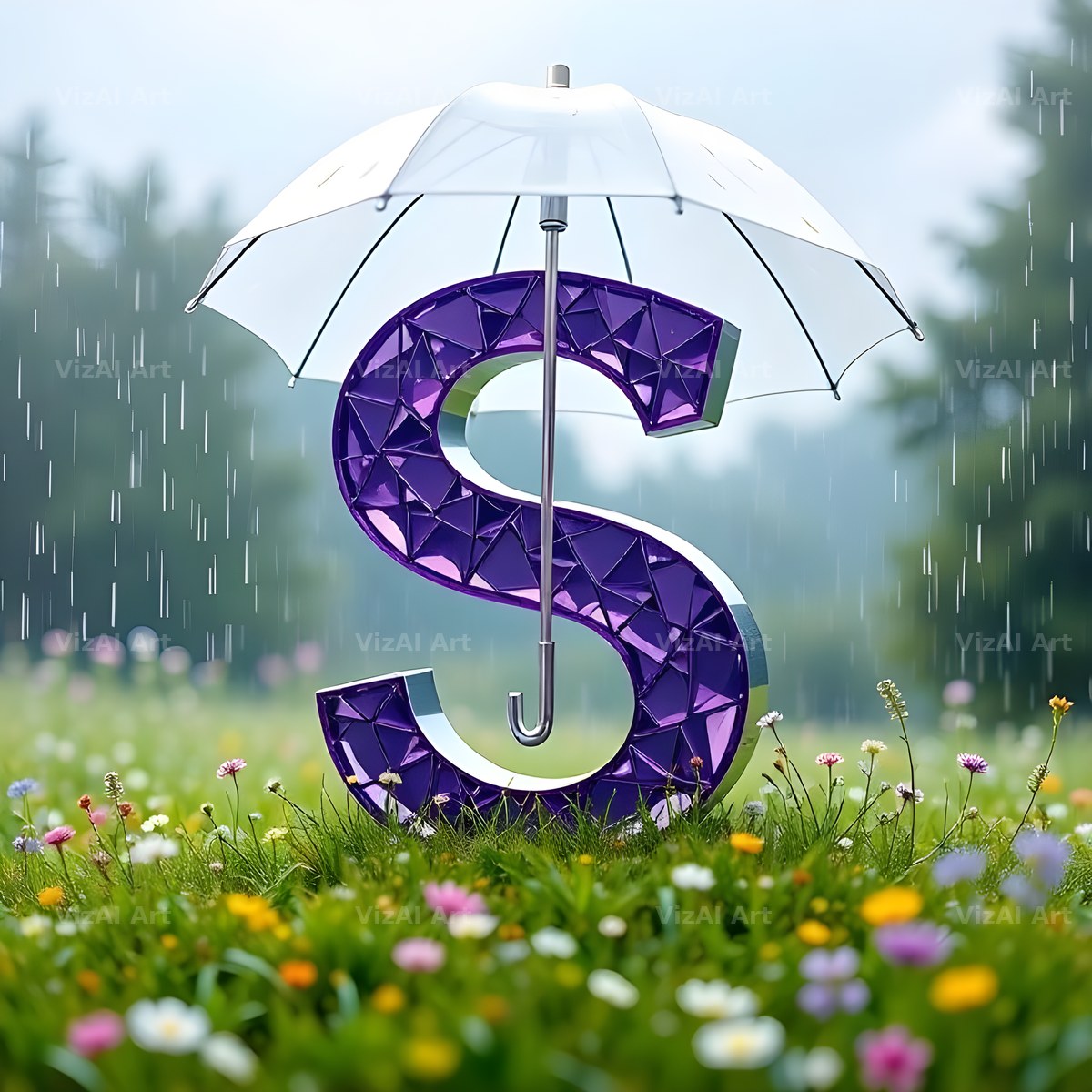 Umbrella Meadow Rain alphabet letter S
