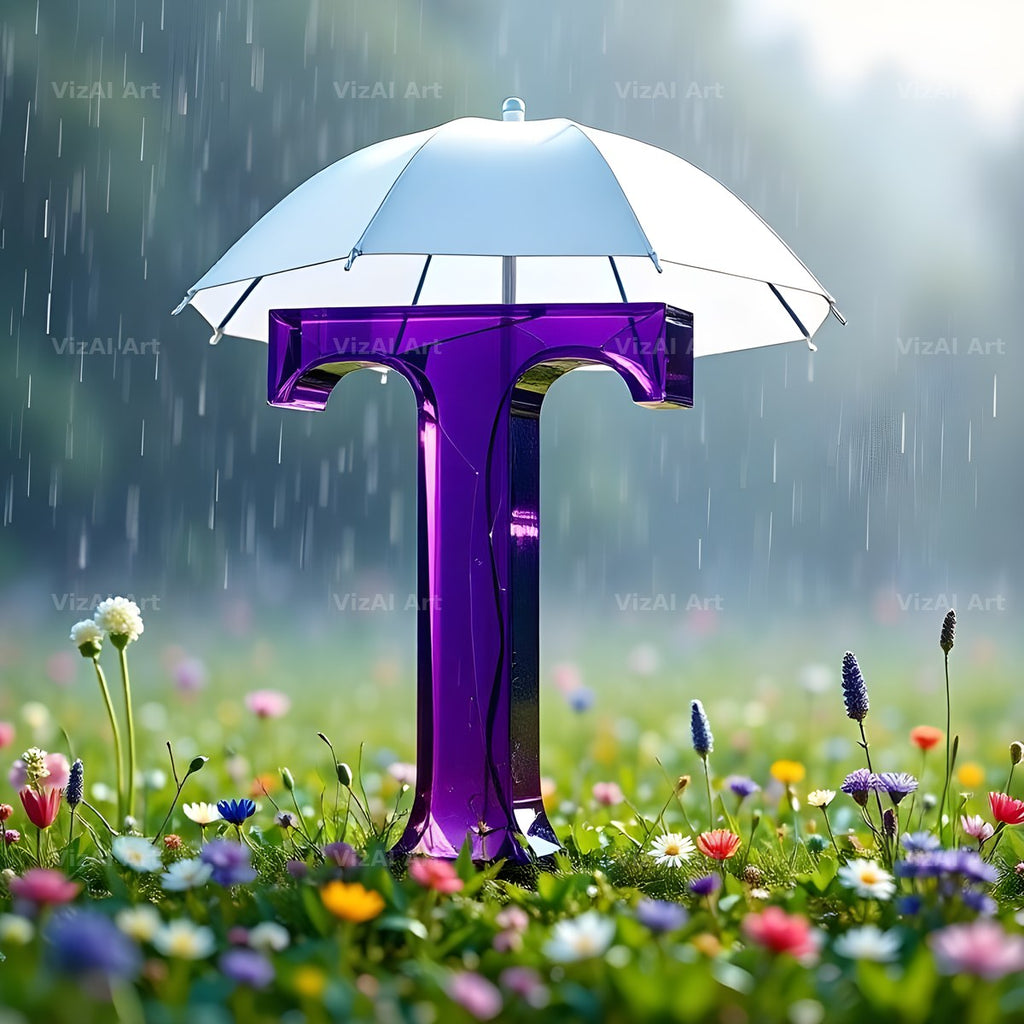 Umbrella Meadow Rain alphabet letter T