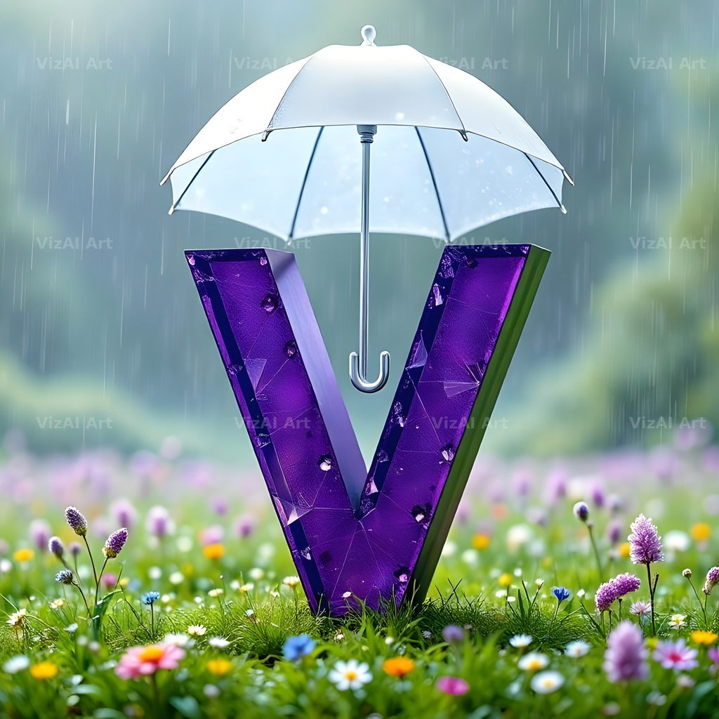 Umbrella Meadow Rain alphabet letter V