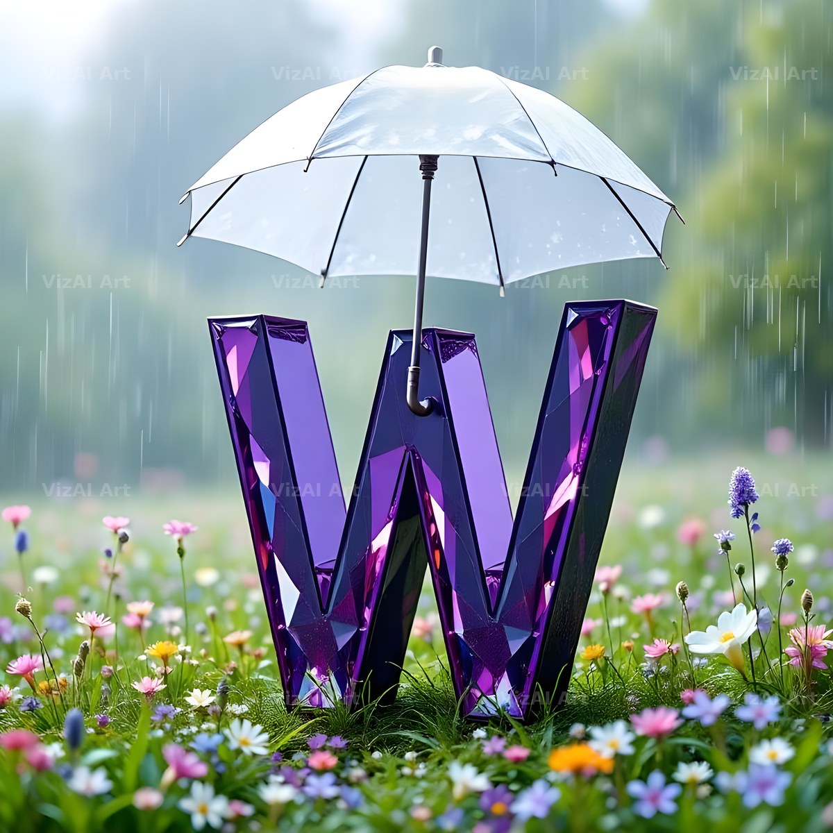 Umbrella Meadow Rain alphabet letter W