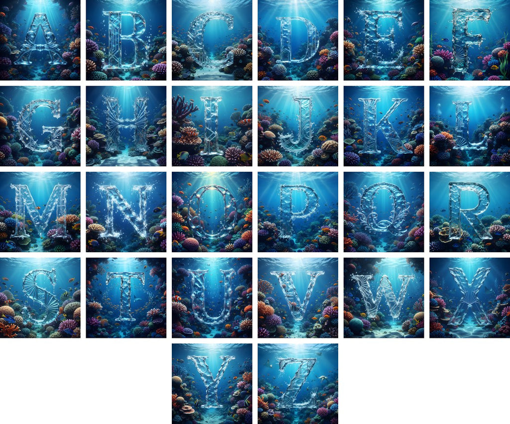 Sunken Reef Glass alphabet — all 26 letters