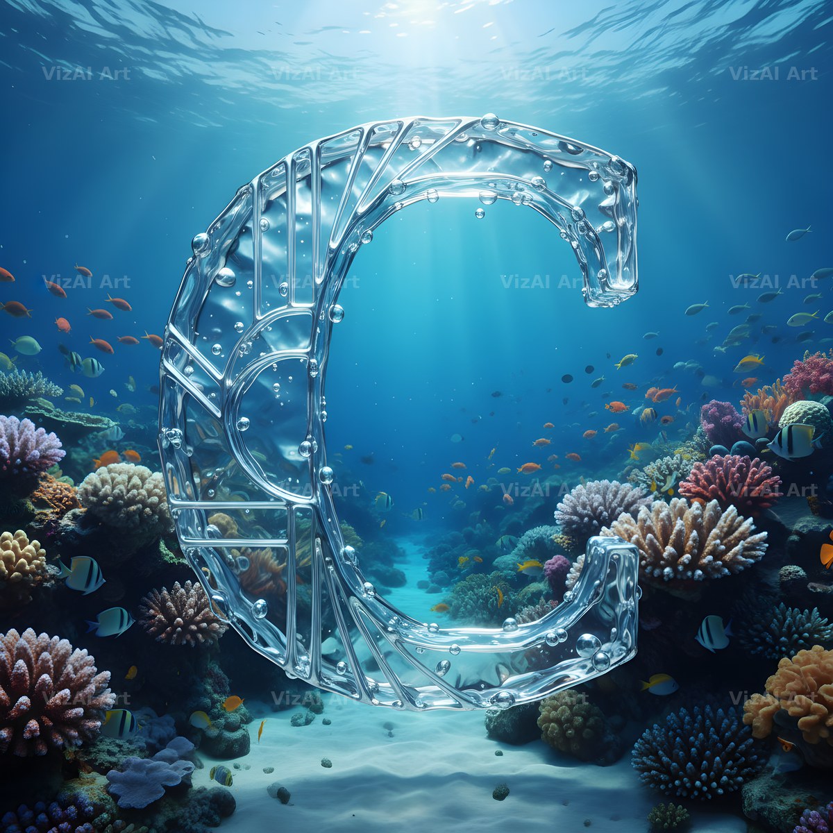 Sunken Reef Glass alphabet letter C