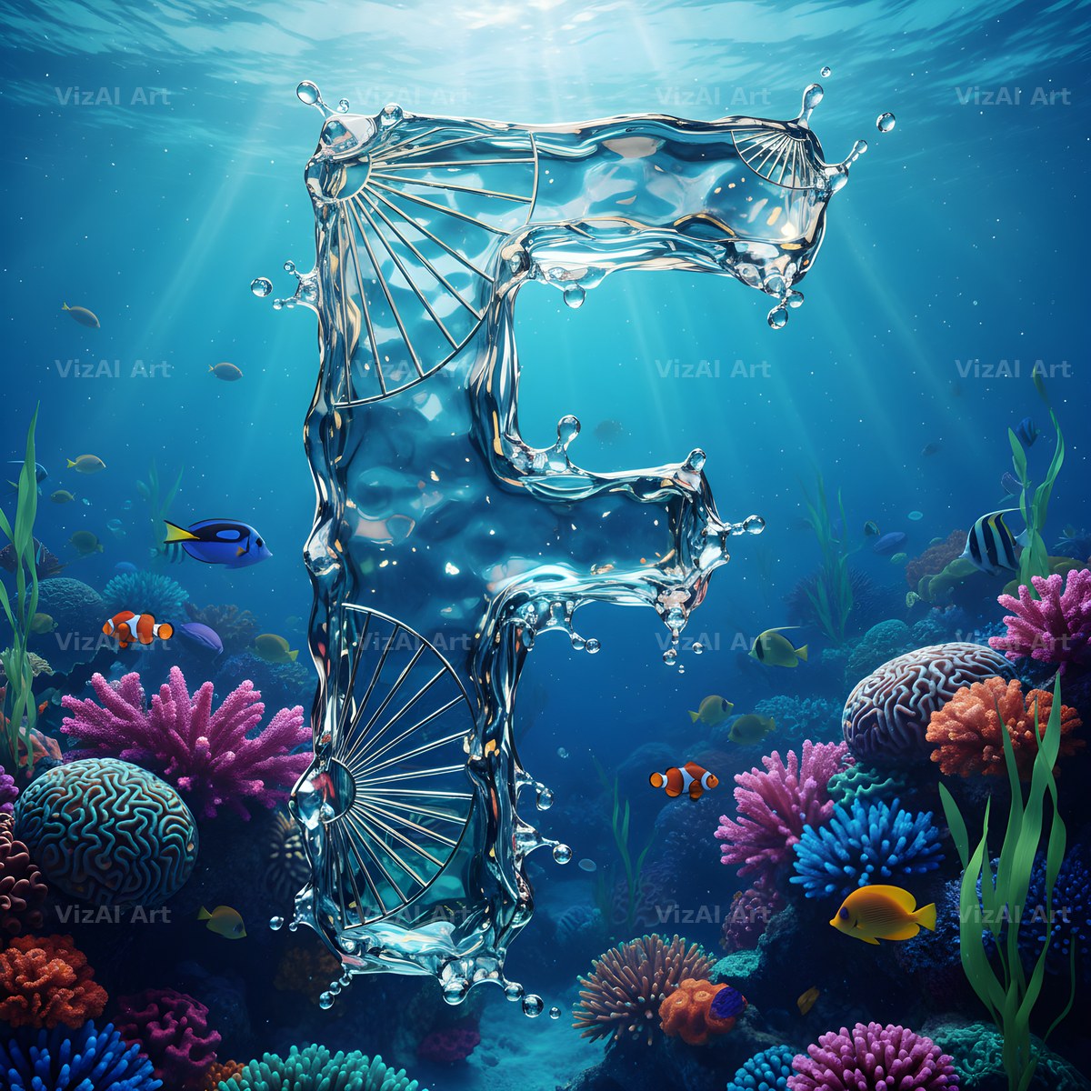 Sunken Reef Glass alphabet letter F