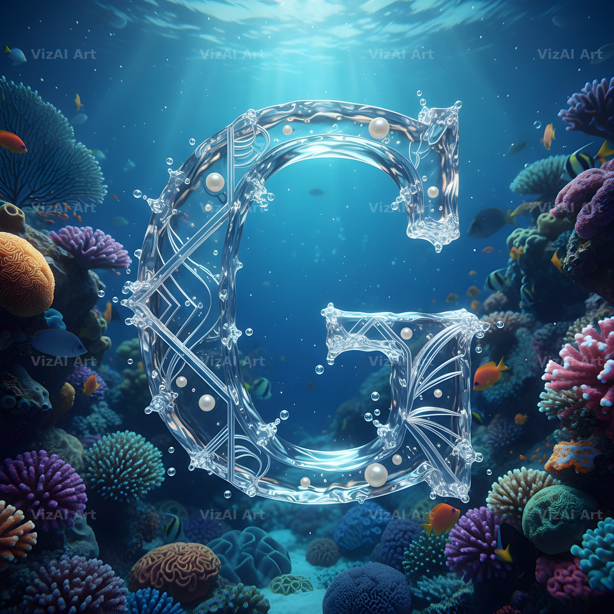 Sunken Reef Glass alphabet letter G