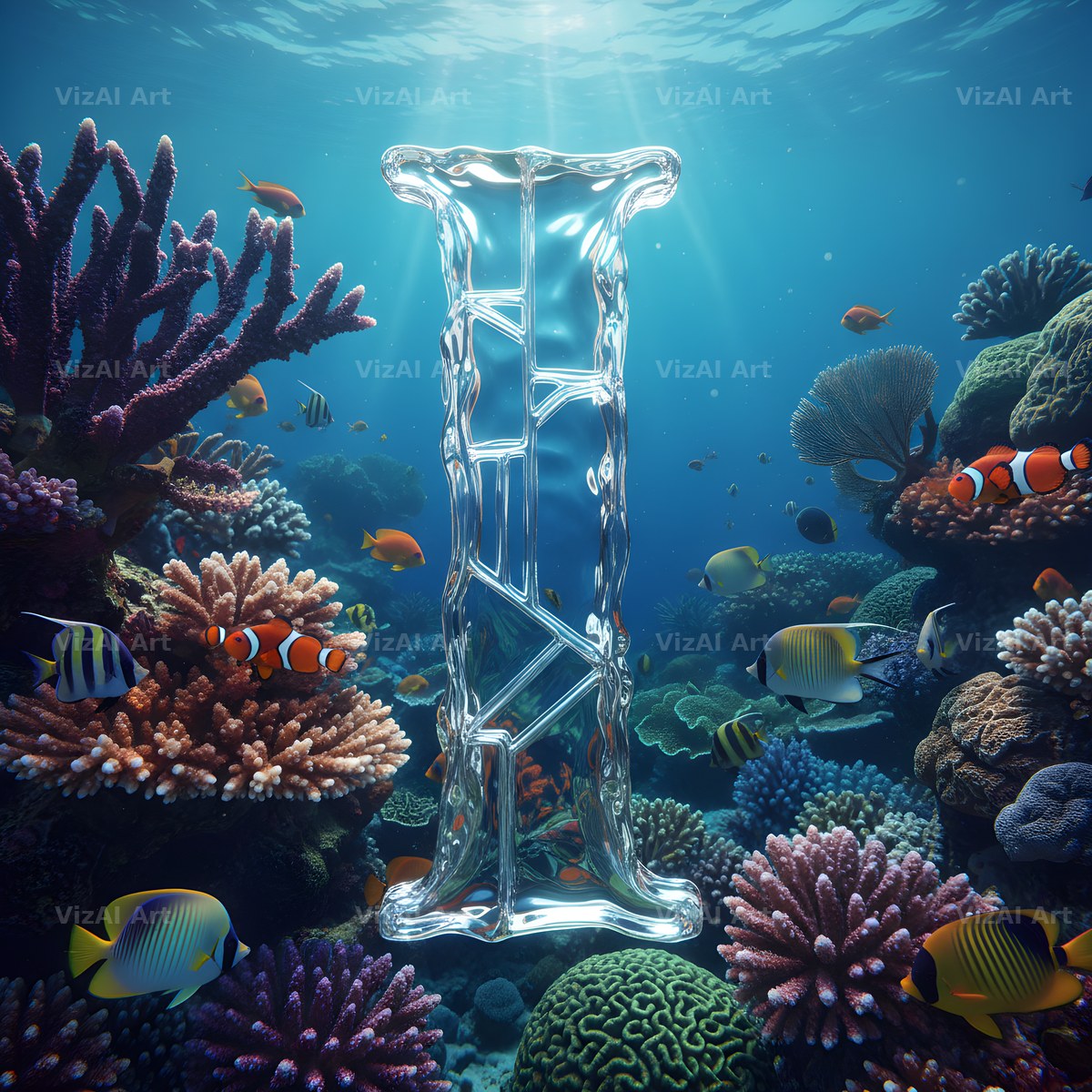 Sunken Reef Glass alphabet letter I