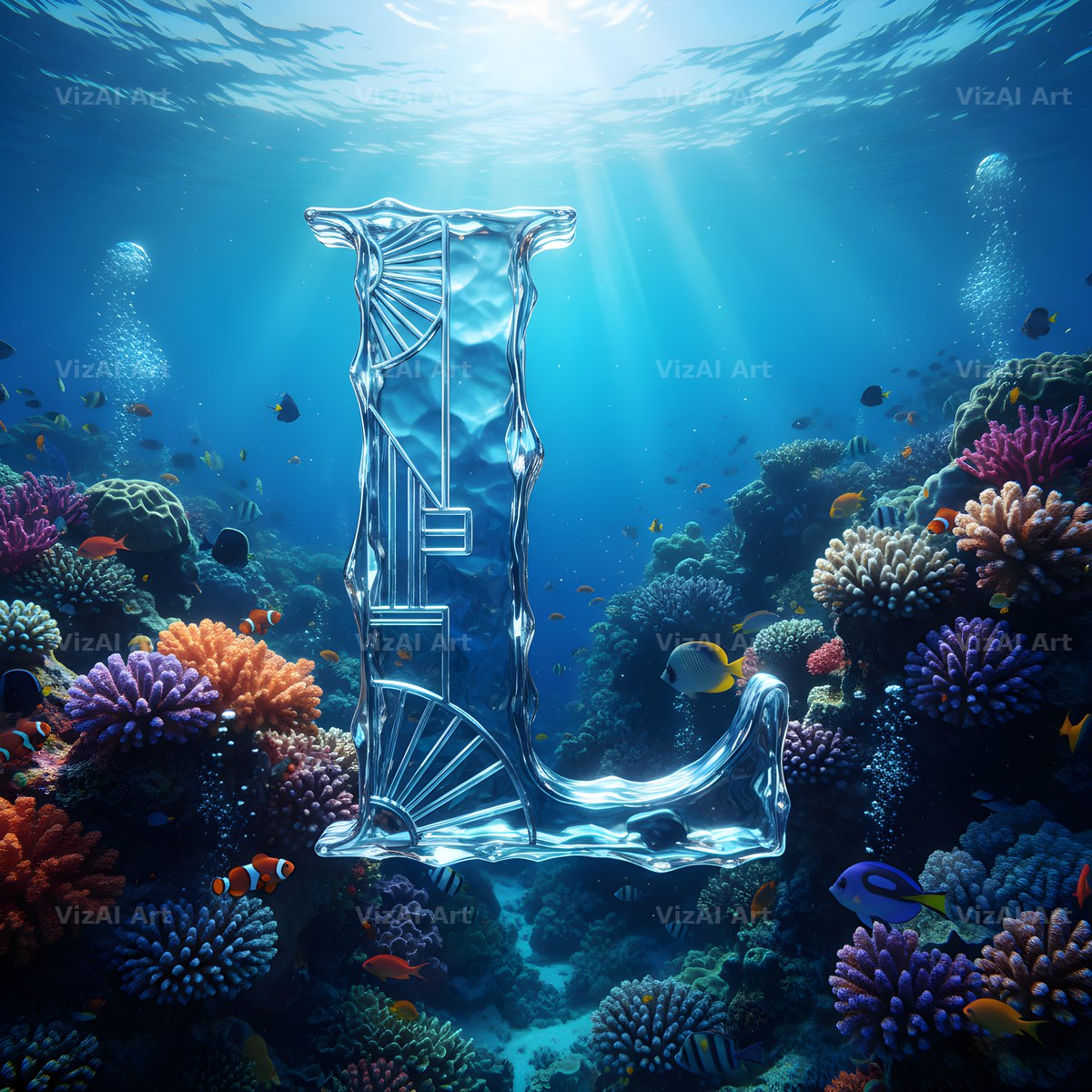 Sunken Reef Glass alphabet letter L