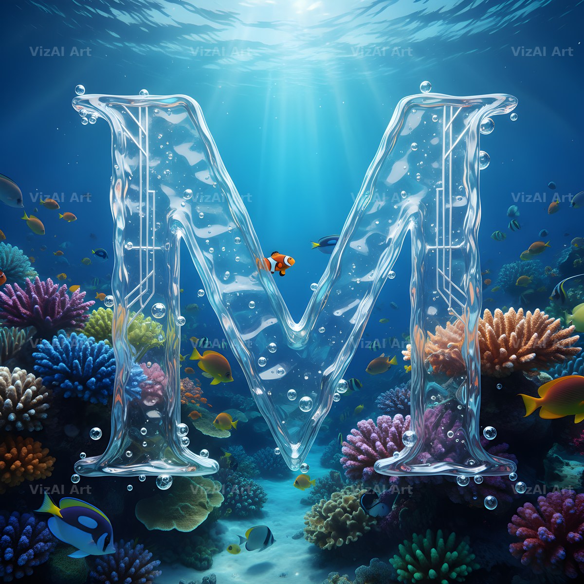 Sunken Reef Glass alphabet letter M