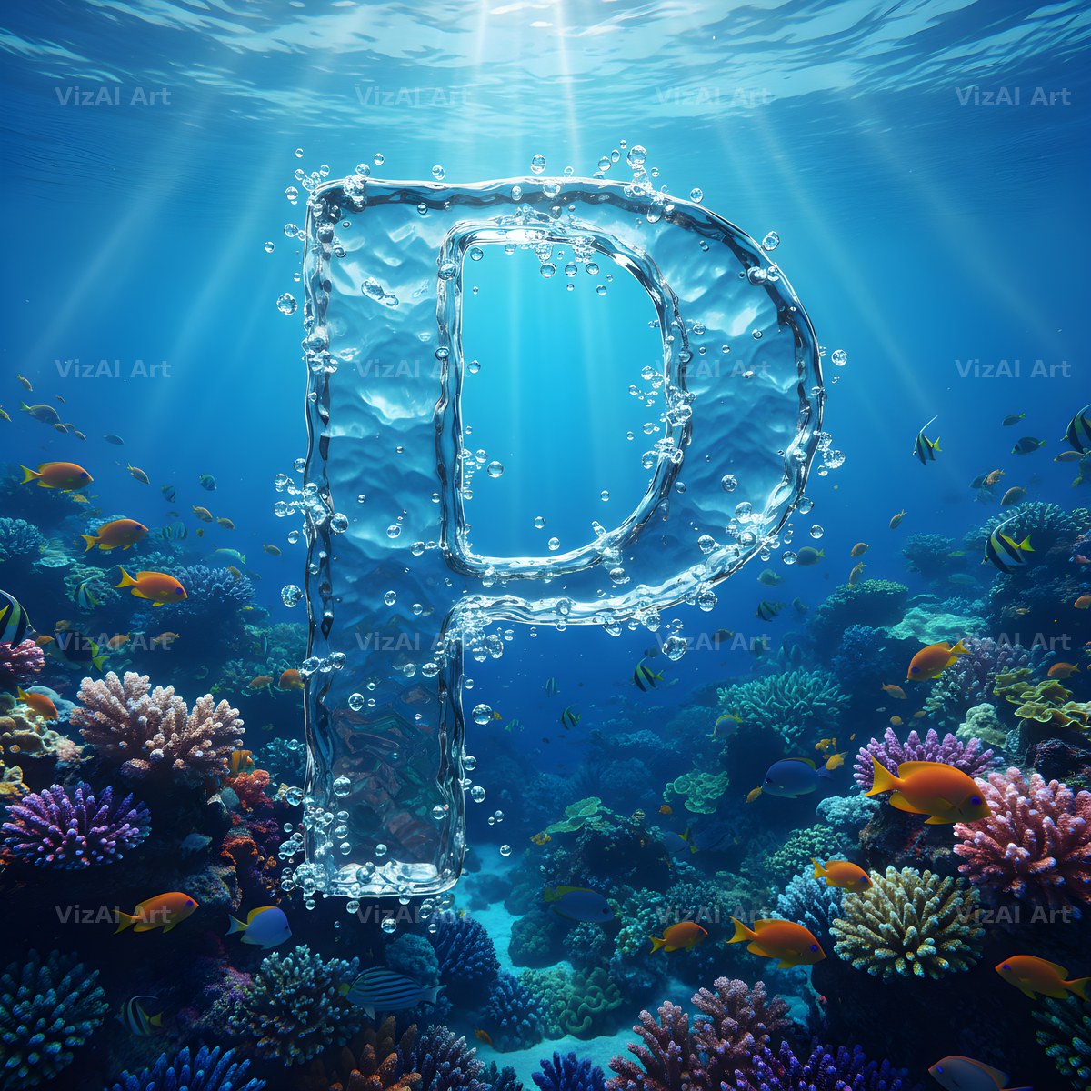 Sunken Reef Glass alphabet letter P