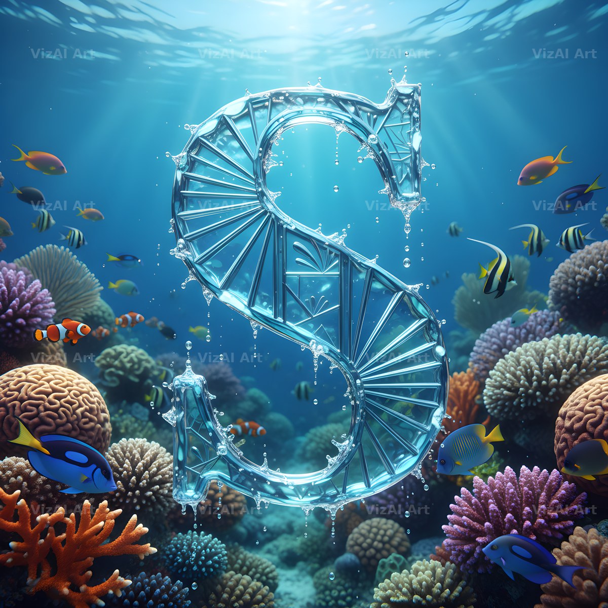 Sunken Reef Glass alphabet letter S