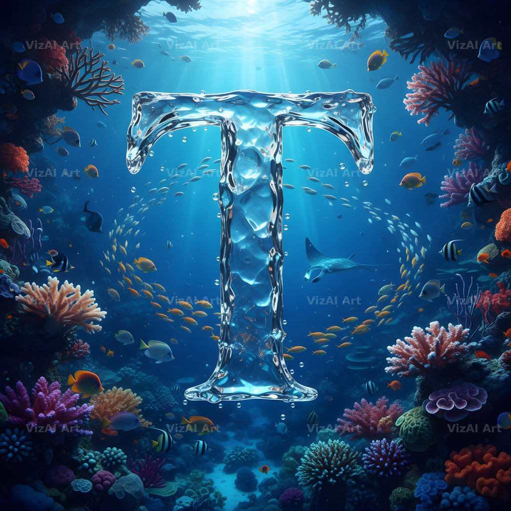 Sunken Reef Glass alphabet letter T