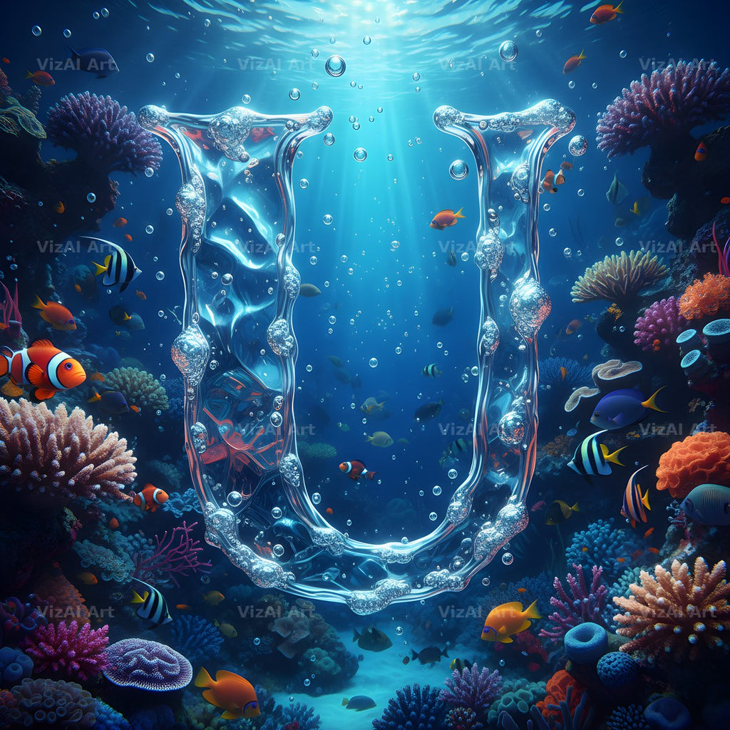 Sunken Reef Glass alphabet letter U