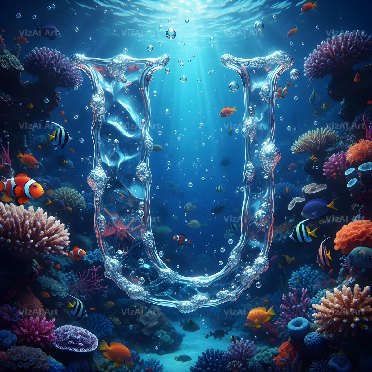 Sunken Reef Glass alphabet letter U