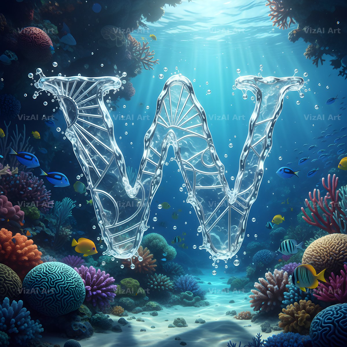 Sunken Reef Glass alphabet letter W