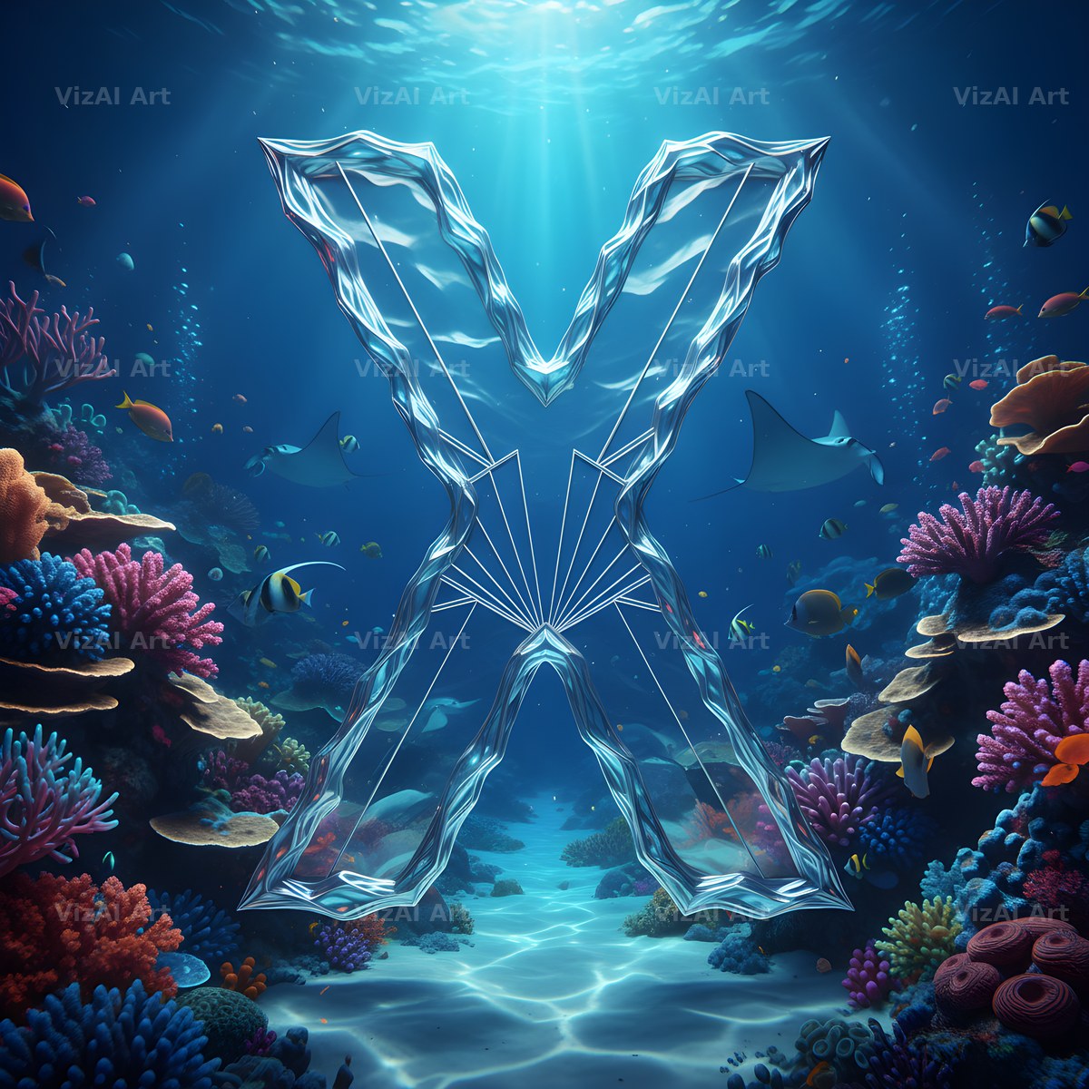 Sunken Reef Glass alphabet letter X