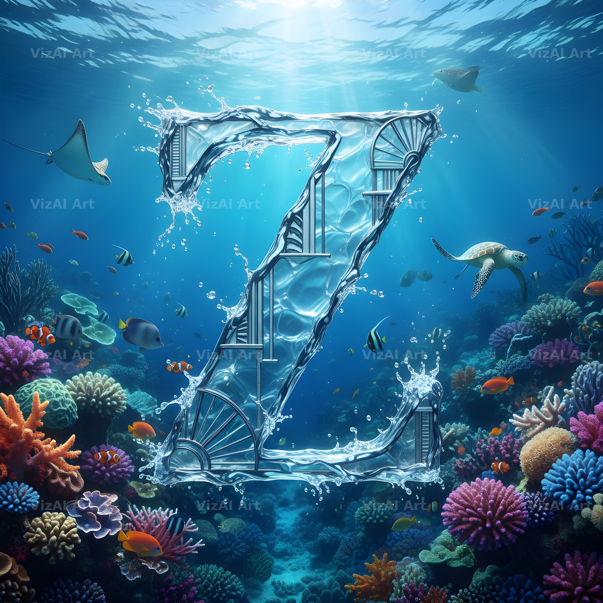 Sunken Reef Glass alphabet letter Z