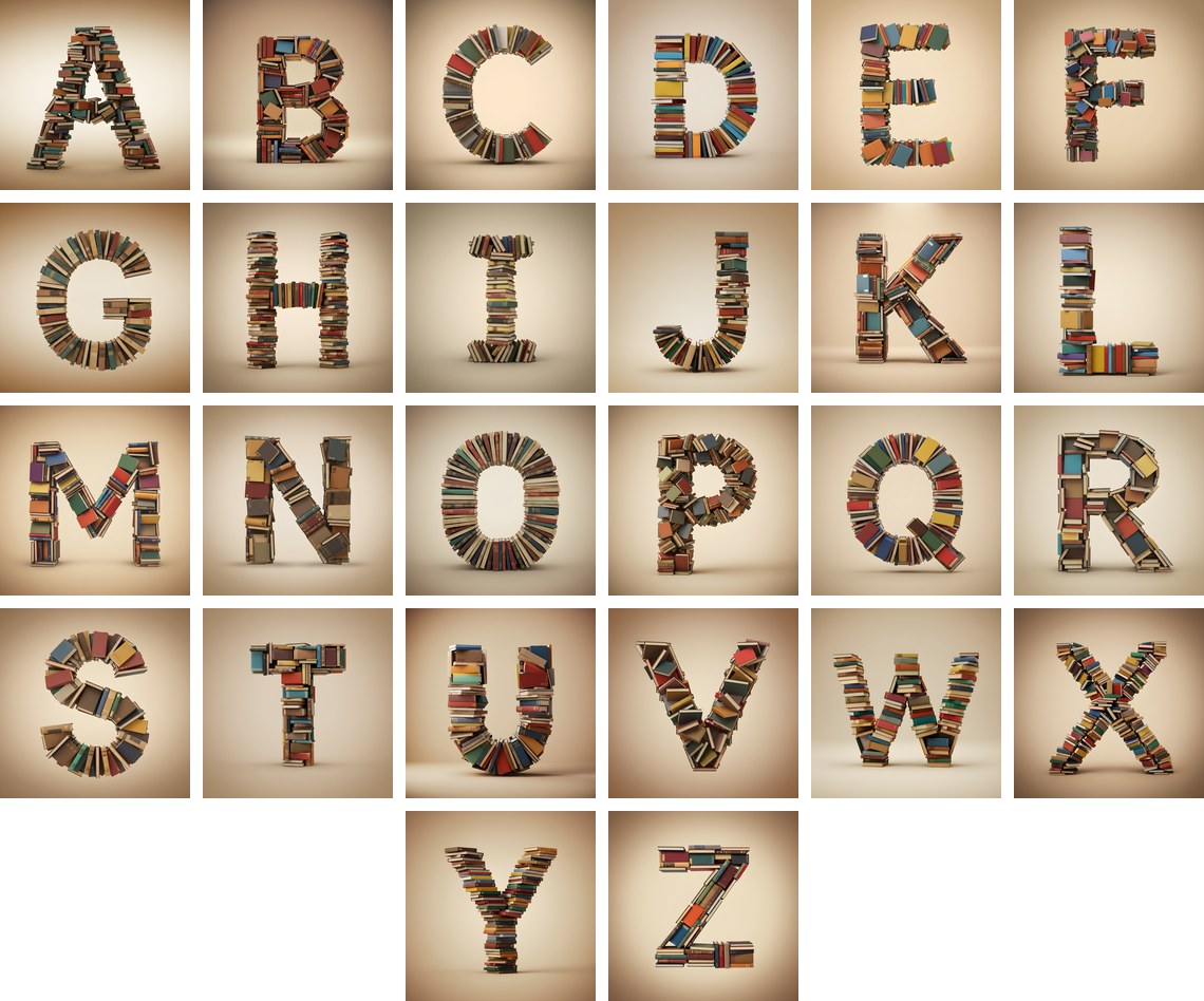 Vintage Book Spine alphabet — all 26 letters
