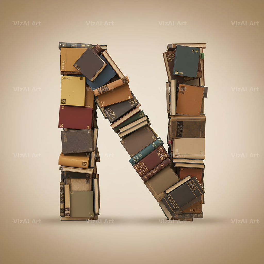 Vintage Book Spine alphabet letter N