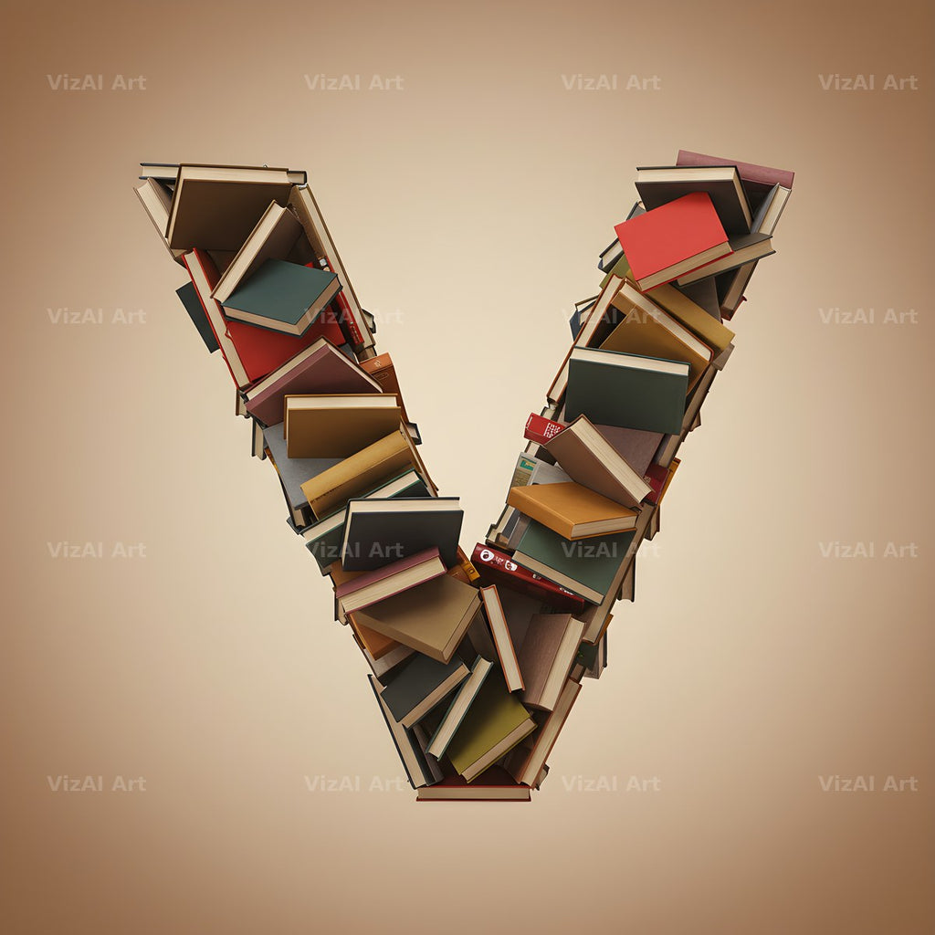 Vintage Book Spine alphabet letter V