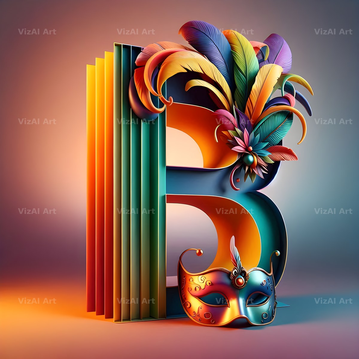 Venetian Mask Carnival alphabet letter B