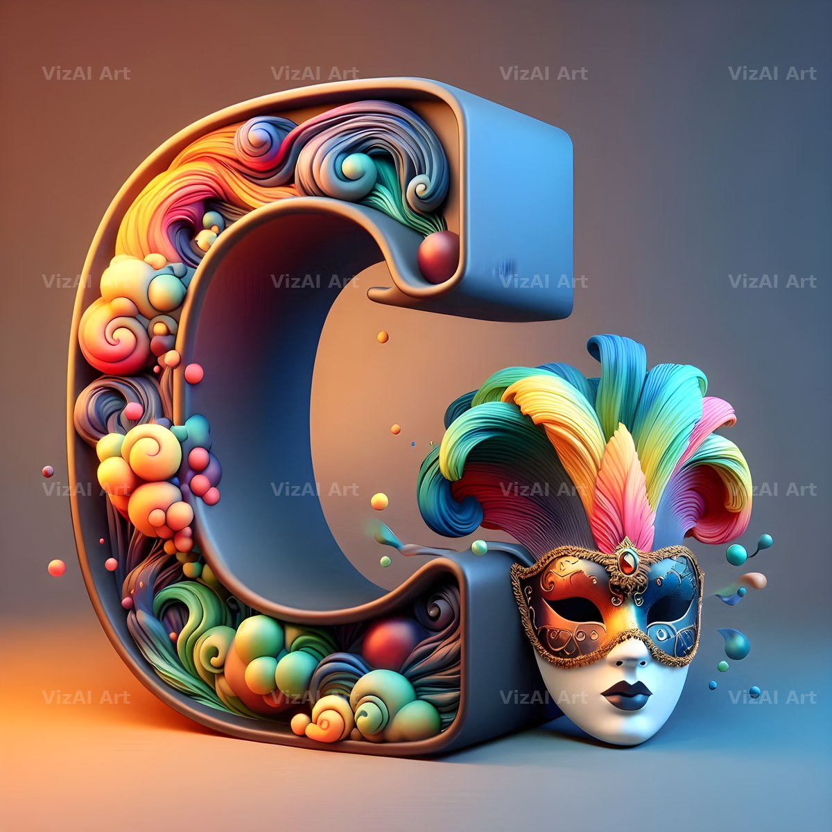 Venetian Mask Carnival alphabet letter C