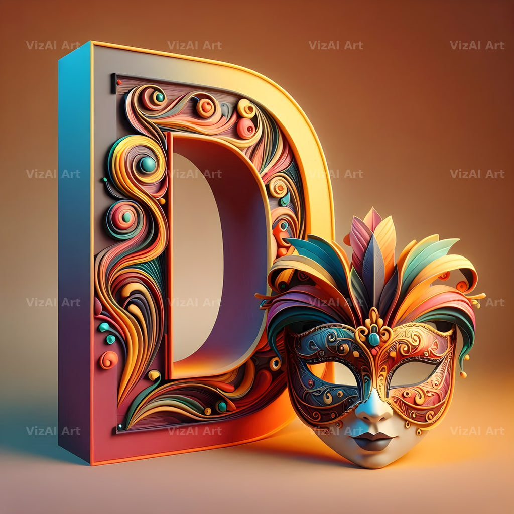 Venetian Mask Carnival alphabet letter D