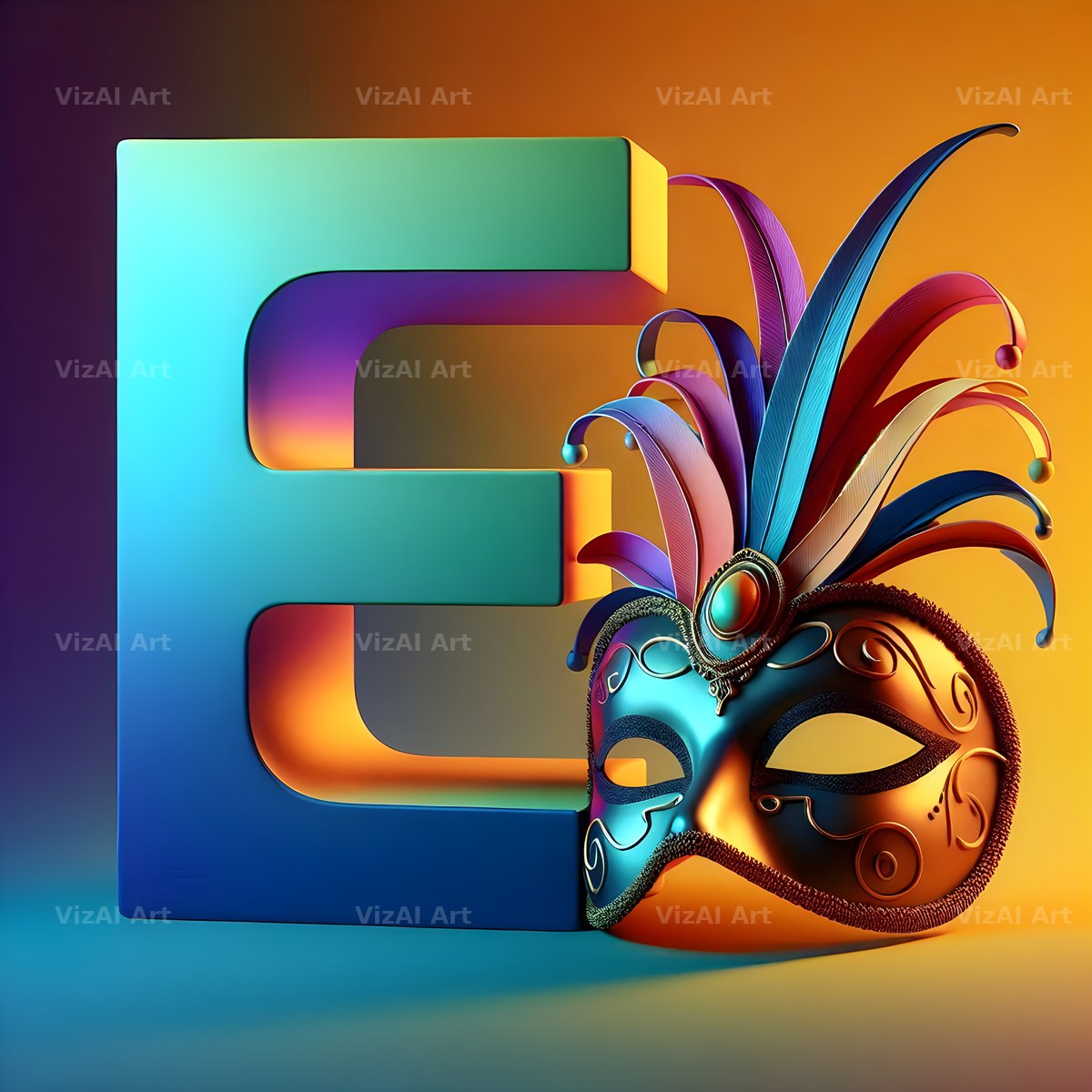 Venetian Mask Carnival alphabet letter E
