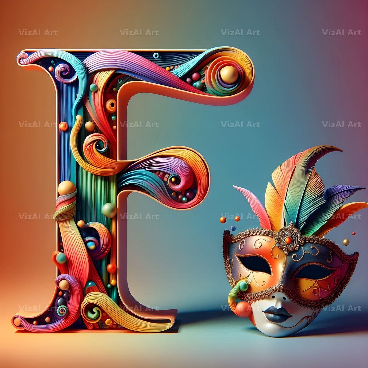 Venetian Mask Carnival alphabet letter F