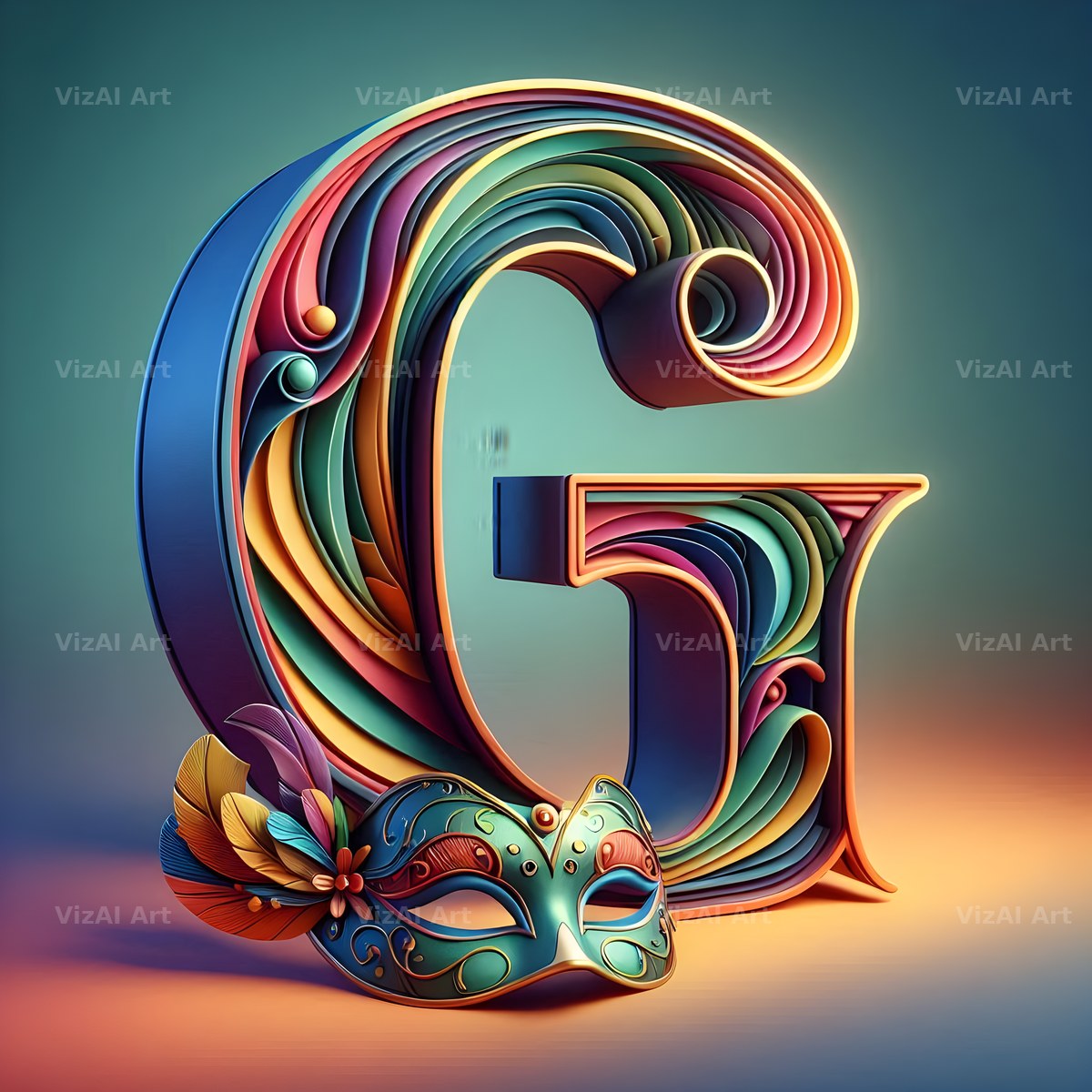 Venetian Mask Carnival alphabet letter G