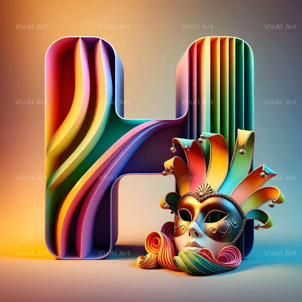 Venetian Mask Carnival alphabet letter H